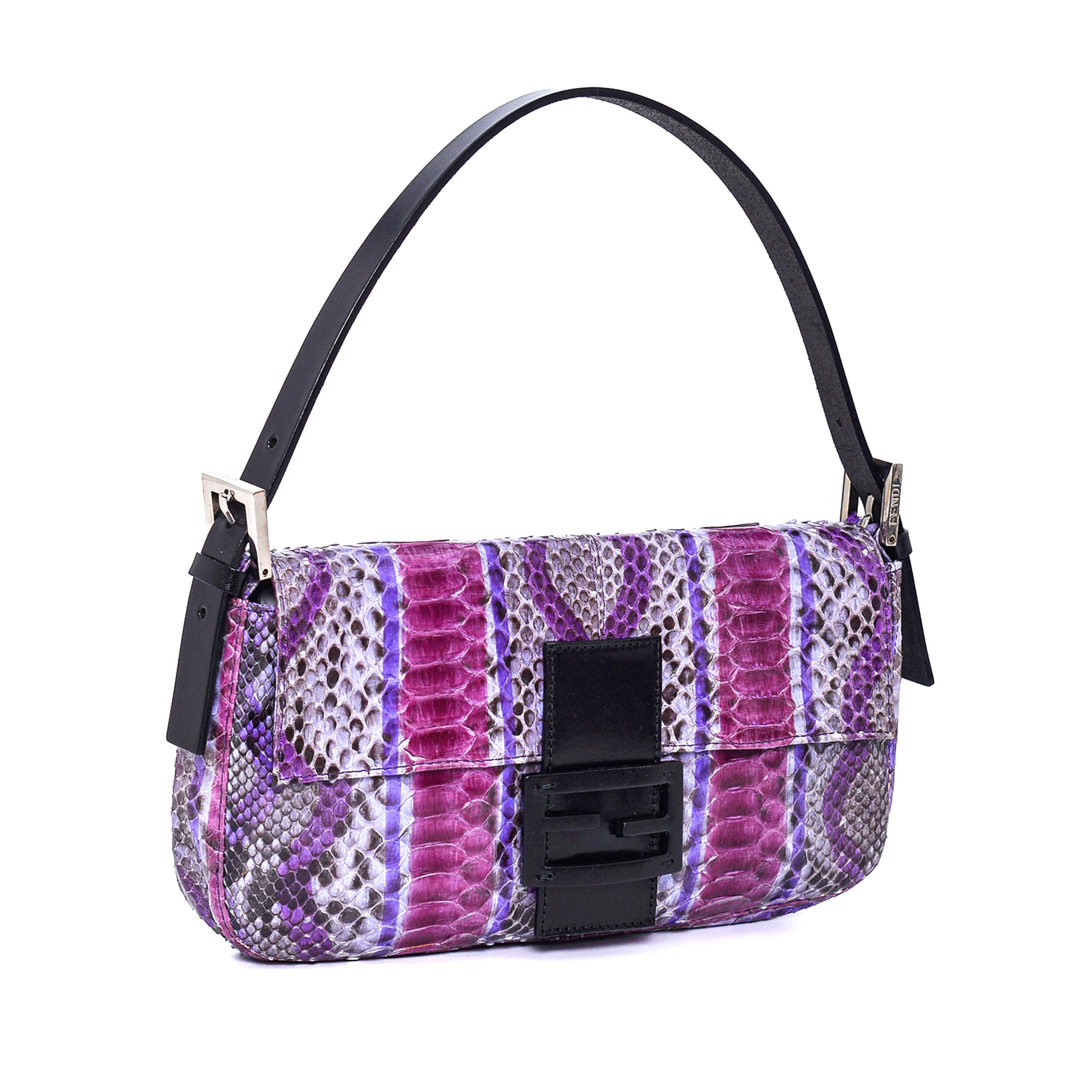 Fendi - Purple Exotic Leather FF Baguette Mirror Detail Bag